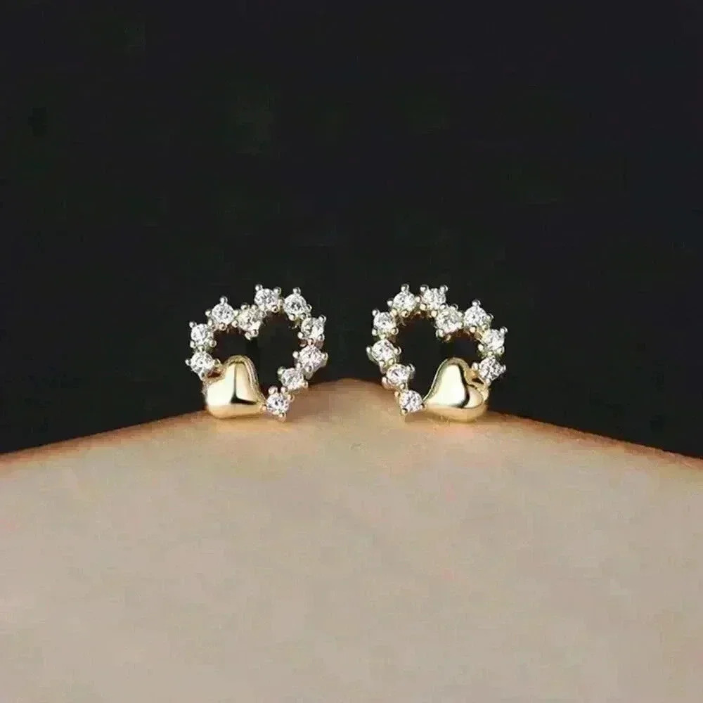 Gold over 925 Sterling Silver Double Hearts Stud Earrings